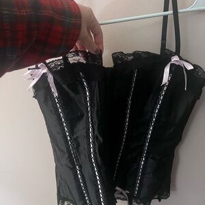 Elegant Black Lace Corset with Pink Accents